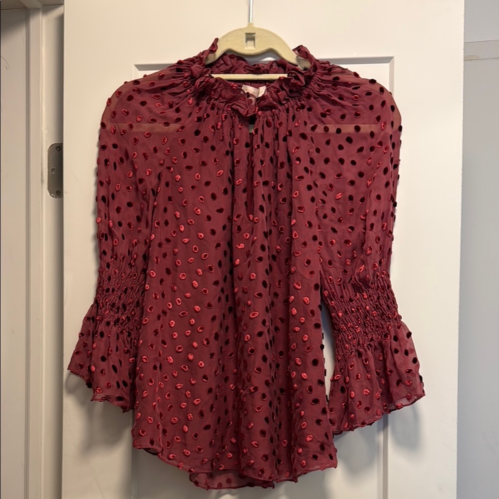 Rebecca Taylor Red Ruffled Bell Sleeve Blouse